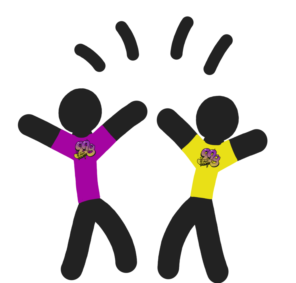Two stick figures who get to know each other better and have a lot of fun during the amazing „Tic, Tac, THINK!“ drinking game.
