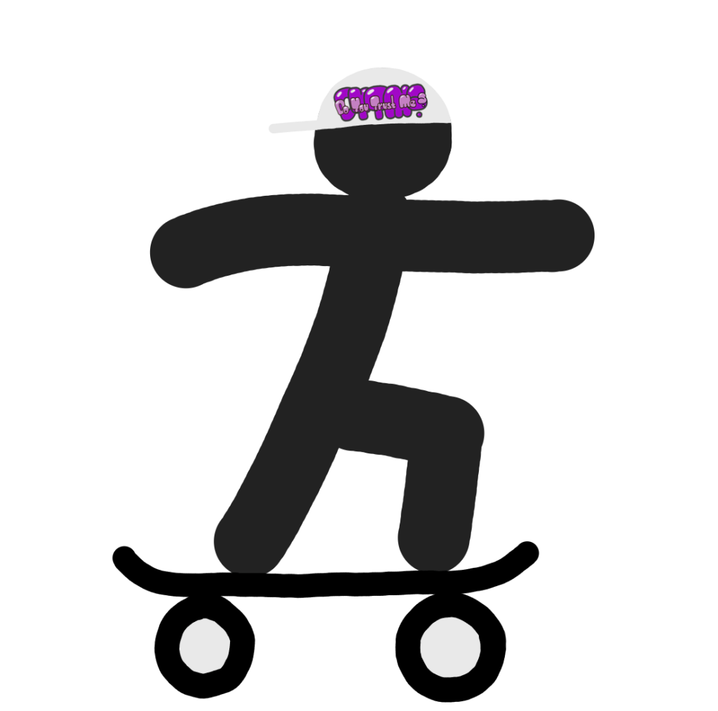 Una fresca y deportiva figura de palo patinando durante el juego «Tic, Tac, ¡BEBE!».